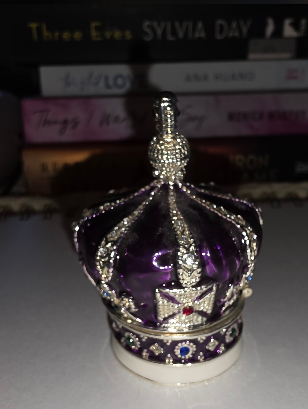 Decorative Purple Jeweled Crown Trinket Box by